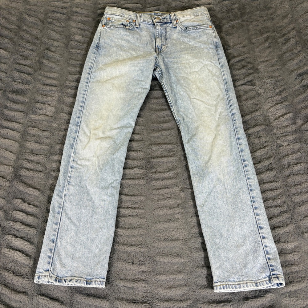 Levis 502 Regular Taper Jeans Mens 30x30 Light Wash Blue Stretch Denim AT304